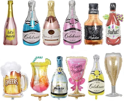 12PCS Aluminum Foil Helium Mylar Balloons, Champagne Bottle Goblet Hydrogen Whis - Image 1 of 4