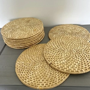 10 X Rattan Placemats Round Natural Woven Mat Paper Plate Holder Pot Mat 25cm - Picture 1 of 9