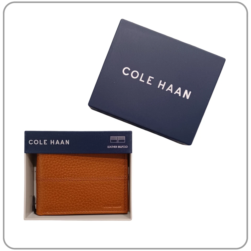 Cole Haan Slim Pebbled Leather Bifold Wallet Brown Tan NWT Gift Box $78 - Image 1 of 4