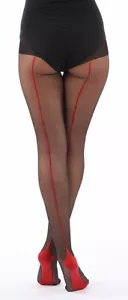 COLLANT SEXY TACCO CUBANO NERO/ROSSO CON CUCITURE POSTERIORI adatto TAGLIE 8-14 SPEDIZIONE GRATUITA - Foto 1 di 2