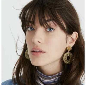 $29.00 MADEWELL Gold Glitter Circle Statement Hoop EARRINGS - Picture 1 of 13
