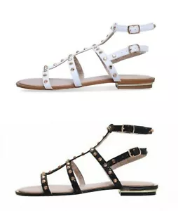 CARVELA BANKER RRP £69 BLACK WHITE STUD EMBELLISHED ADJUSTABLE SANDALS WOMENS - Picture 1 of 17