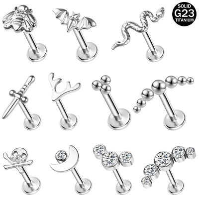 16 г титановые серьги-гвоздики для губ с фианитами для пирсинга губ медуза лабрет - Изображение 1 из 4