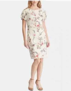 Lauren Ralph Lauren Petite Latoya Floral Rüschenärmel Partykleid Cashew Gr. 6P - Bild 1 von 4