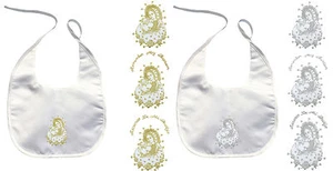 Baby Kid Christening Baptism White Bibs Gold Silver Embroidery Virgin Mary Pope - Picture 1 of 14
