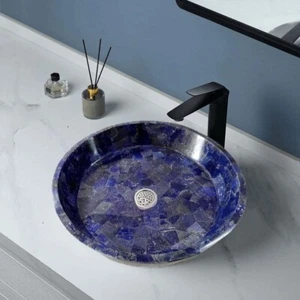 24" Elegant Lapis Gemstone Bath/Kitchen Sink Handmade Luxury Home Improvement De - Picture 1 of 9