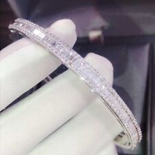 10.00 Ct Emerald Cut Simulated Sapphire Bangle Bracelet 14K White Gold Plated