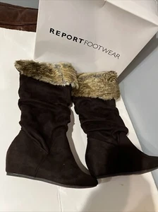 Stivali donna Report Enfield al ginocchio in pelliccia sintetica nera alla moda taglia 7,5 - Foto 1 di 11