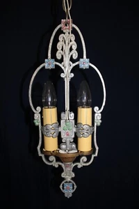 1920s Unique 2 Bulb Brushed Nickel Candle Riddle Co. Pendant Fixture Restored - Picture 1 of 22