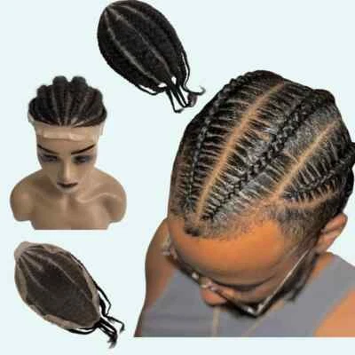 Trenzas de maíz afro toupee de encaje completo para hombre negro Foto 1 de 4