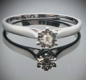White Gold Diamond Ring Solitaire Engagement 9ct Hallmarked 0.05ct* Size N NEW - Picture 1 of 9