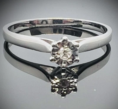 White Gold Diamond Ring Solitaire Engagement 9ct Hallmarked 0.05ct* Size N NEW - Image 1 of 4