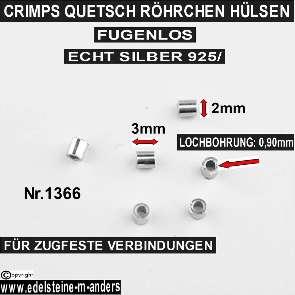 Quetschröhrchen Quetschperlen Schmuck Crimps Silber 925/ Quetschkalotten 2mm DIY - Bild 1 von 1