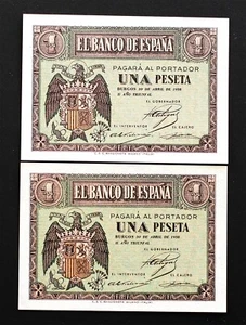 Spain- Guerra Civil. II AÑO TRIUNFAL. Pareja 1 Peseta. 1938. Burgos. SC/UNC. - Imagen 1 de 2
