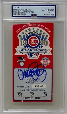 Ryne Sandberg Signed 1990 MLB 61st All Star Game Chicago Cubs Ticket PSA - Image 1 of 3
