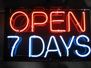 Open 7 Days Glass Neon Sign Light Shop Wall Hanging Handmade Nightlight 14"x9" - Picture 1 of 1
