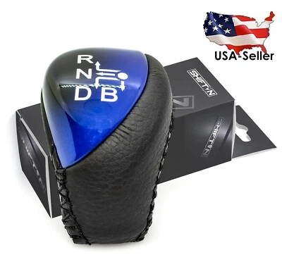 Palanca de cambios de cuero negro y azul para Toyota Prius híbrido enchufable Foto 1 de 4