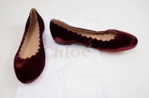 New Beautiful Designer CHLOE Burgundy Velvet Ballet Flat Shoes Sz 7.5~37.5 ITALY - Picture 1 of 5