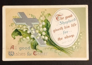 All Good Wishes for Easter Silver Cross Embossed Intl Art Pub Co Postcard c1910s - Picture 1 of 2