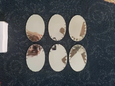 6 espejos de vidrio ovalados con borde de vieira 4"x 2 3/4" artesanías favores rareza Inc Foto 1 de 4