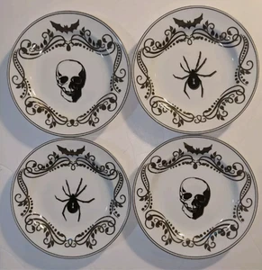 Hallow's Eve 6.5" Halloween Tapas, Dessert Plates - 2 Skull, 2 Spider NEW No Box - Picture 1 of 6