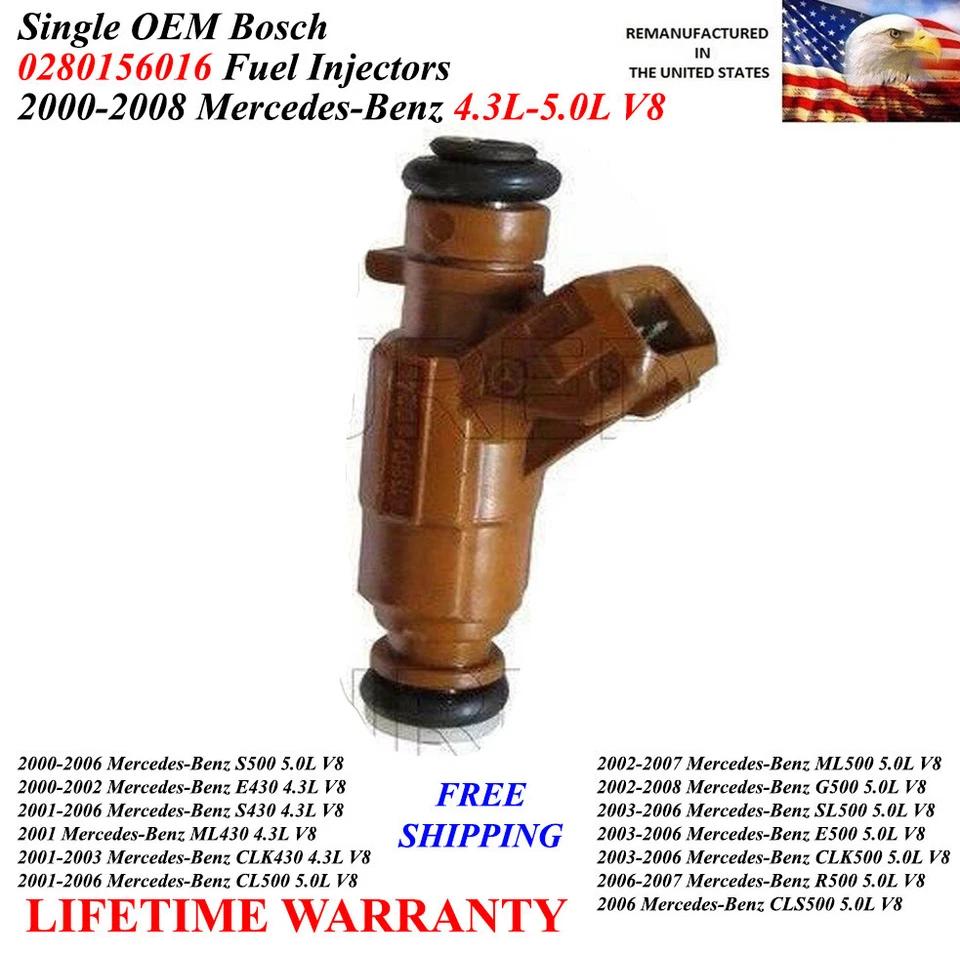 1 Genuine Bosch Fuel Injector For 2001-2002-2003 Mercedes-Benz CLK430 4.3L V8 - Image 1 of 1