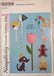 Children's Applique Transfer Design Patterns VTG 60s Simplicity 6259 Craft UNCUT - Picture 1 of 7
