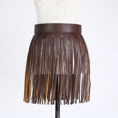 Damen Fransen Gürtel Kunstleder Minirock Druckknopf Schnalle Verstellbar - Bild 1 von 4