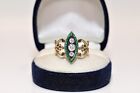 VICTORIAN STYLE 14K GOLD NEW MADE NATURAL DIAMOND AND CALIBER EMERALD  RING