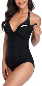 EastElegant Women's Nursing Swimwear One Piece Breastfeeding Swimsuits Black M - Picture 1 of 5
