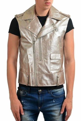 Gilet doppiopetto uomo Maison Margiela 10 100% pelle metallizzata US S IT 48