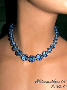 ART DECO CZECH GLASS FACETED BLUE BEADS STRAND NECKLACE - Picture 1 of 2