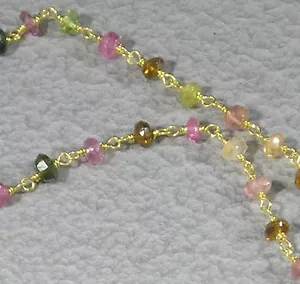 Vermeil Gold on .925 Sterling Silver Faceted Multi Tourmaline Gemstone Necklace - Picture 1 of 1