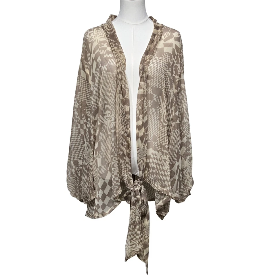 Free People Kimono Womens One Size Sheer Floral Tie Front Boho Festival Cover Up - Image 1 of 4