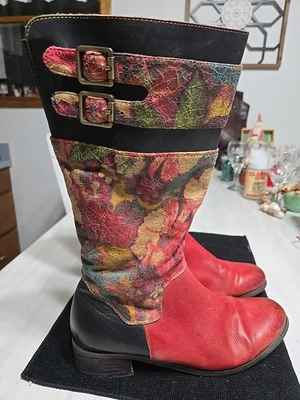 LARTISTE Spring Step Barbie Leather Floral Boots Sz 40/ 9MED VTG.  - Image 1 of 4