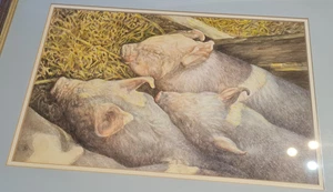 Bezauberndes Landhaus Aquarell Gemälde Schweine - Barbara Jones - Bild 1 von 21
