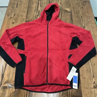 Q-Active 男式大号羊毛衬里全拉链连帽衫红色/黑色全新带标签 — 第 1/4 张图片