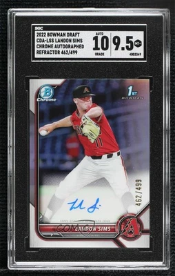 2022 Bowman Draft Chrome Pick Refractor /499 Landon Sims SGC 9.5 Mint+ Auto - Image 1 of 2