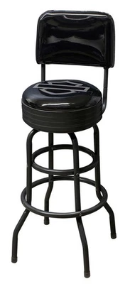 Harley-Davidson Open Bar & Shield Bar Stool w/ Backrest, Steel Frame - Black - Image 1 of 2