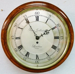 Antique English Johnson Of London 8 Day Fusee Walnut Railway Dial Wall Clock - Picture 1 of 19