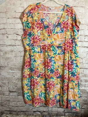 Vestido Babydoll Time And Tru Mujer XL Colorido Tropical Floral En Niveles Peso Ligero Foto 1 de 4