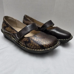 Alegria Fel-713 Women's Size 37 Mary Jane Brown Patent Leather Snake Shoes - Picture 1 of 11