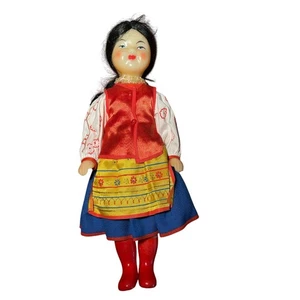 Vintage USSR 12 inch Plastic Doll Dressed in Traditional Costume Black Braid - Picture 1 of 23