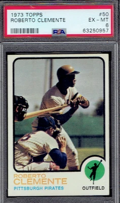 Topps 50 1973 Roberto Clemente Salón de la fama.  PSA 6 EXMT.  (TX0957). Foto 1 de 2