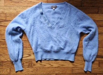 Suéter recortado de cachemir cepillado J.Crew Luxe cuello en V para mujer S azul cuello en V Foto 1 de 4