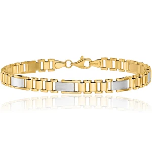 14K Solid Two Tone Gold Link Chain Bracelet - Picture 1 of 12