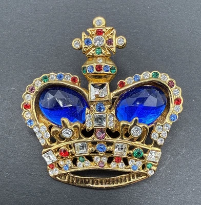 Crown Colorful Rhinestones Maltese Cross Brooch Pin J58 - Image 1 of 4