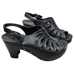 Dansko Rowena Black Leather Clogs Sandals Slingback Open Toe Studded Heels  36 - Picture 1 of 13