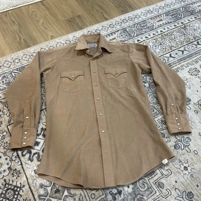 H Bar C Ranchwear VTG Permanent Press Beige Long Tail Pearl Snap Western Shirt - Image 1 of 4