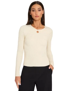 Tahari ASL Women's Ribbed V-Neck Twist-Front Knit Sweater Top Beige Off White XL - Picture 1 of 7